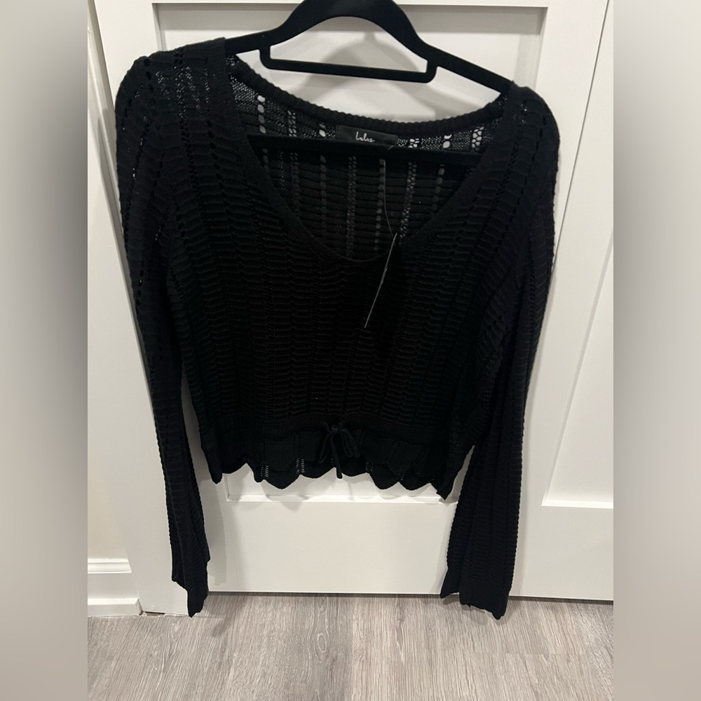 Lulus cropped woven bell bottom sleeve sweater